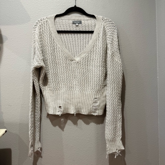 DL1961 Cropped Distressed Knit Sweater Beige Women’s Size Small - Picture 6 of 6